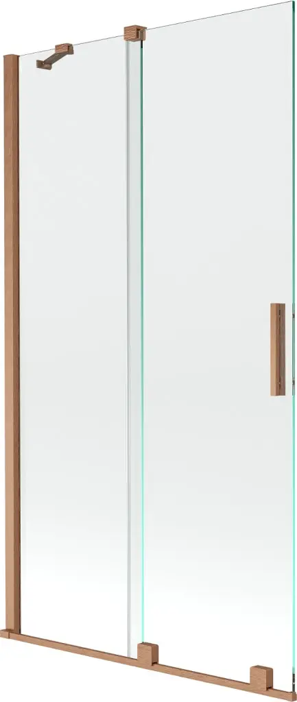 MEXEN/S Velar Dvoukřídlá posuvná vanová zástěna 100 x 150, transparent, kartáčovaná měď 896-100-000-01-65