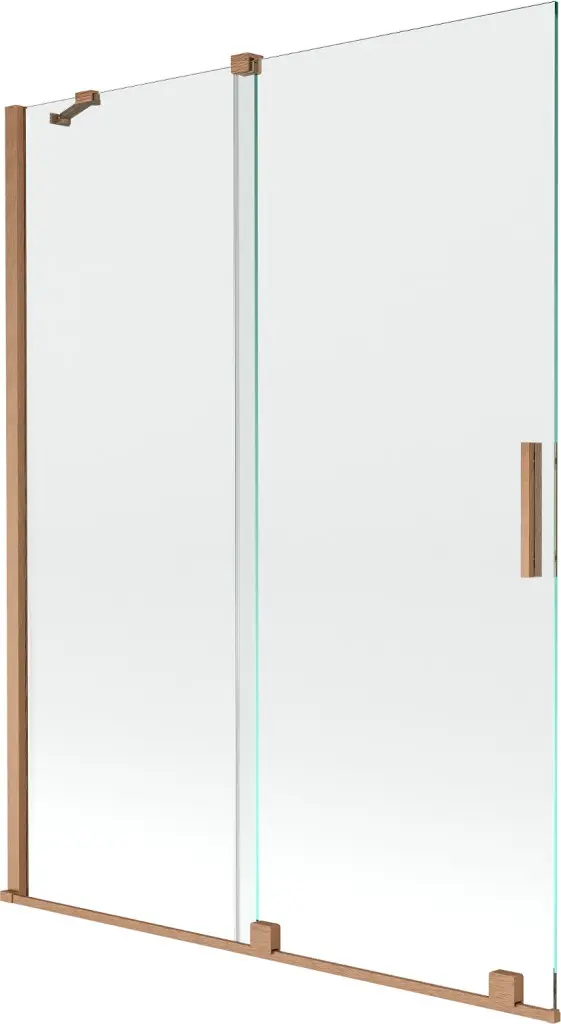 MEXEN/S Velar Dvoukřídlá posuvná vanová zástěna 130 x 150, transparent, kartáčovaná měď 896-130-000-01-65