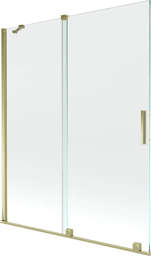MEXEN/S Velar Dvoukřídlá posuvná vanová zástěna 140 x 150, transparent, zlatá 896-140-000-01-50
