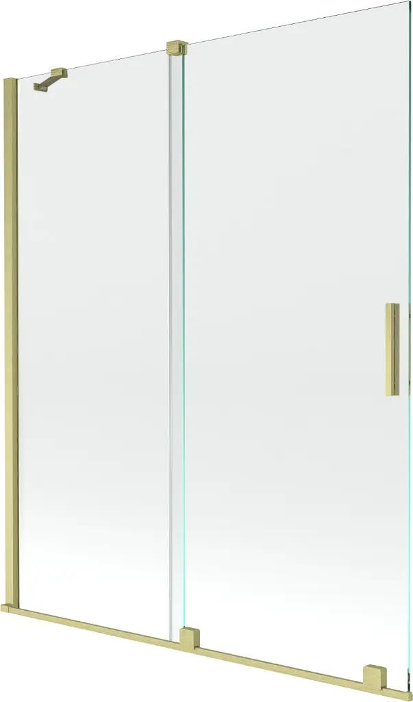 MEXEN/S Velar Dvoukřídlá posuvná vanová zástěna 140 x 150, transparent, zlatá kartáčovaná 896-140-000-01-55