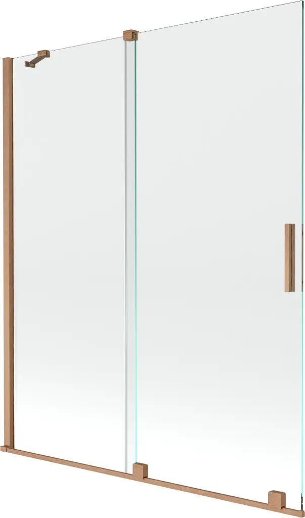 MEXEN/S Velar Dvoukřídlá posuvná vanová zástěna 140 x 150, transparent, kartáčovaná měď 896-140-000-01-65