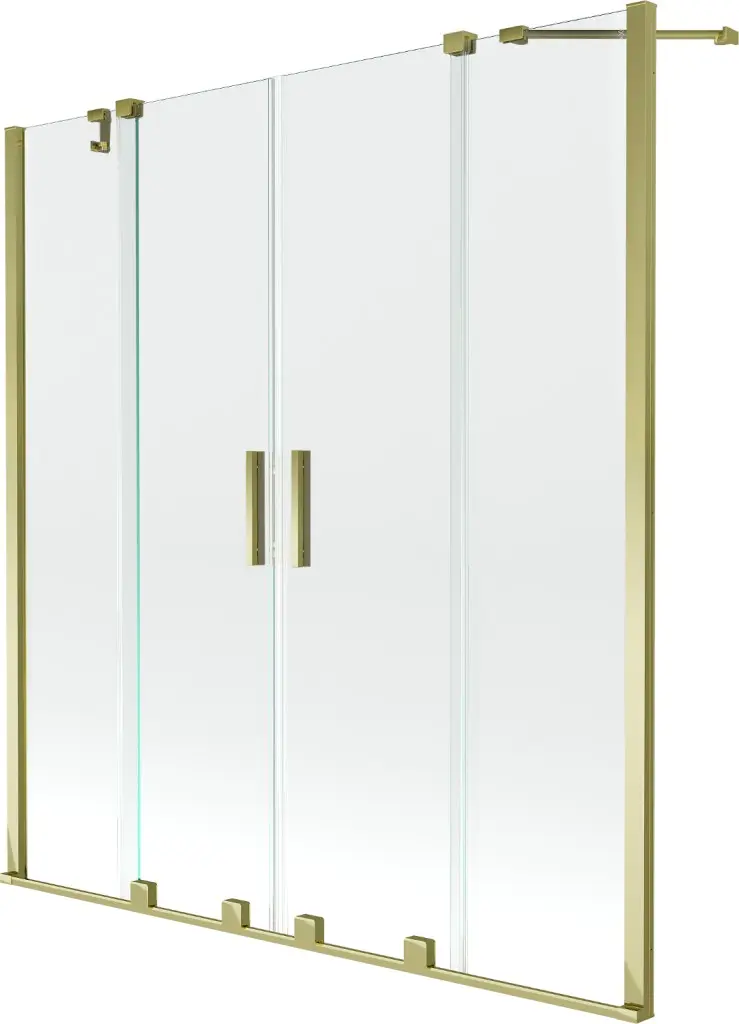 MEXEN/S Velar Duo Dvoukřídlá posuvná vanová zástěna 140 x 150, transparent, zlatá 896-140-000-02-50