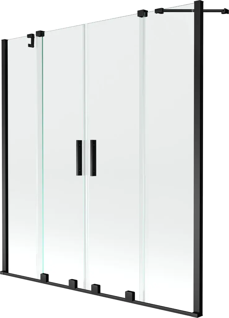 MEXEN/S Velar Duo Dvoukřídlá posuvná vanová zástěna 140 x 150, transparent, černá 896-140-000-02-70