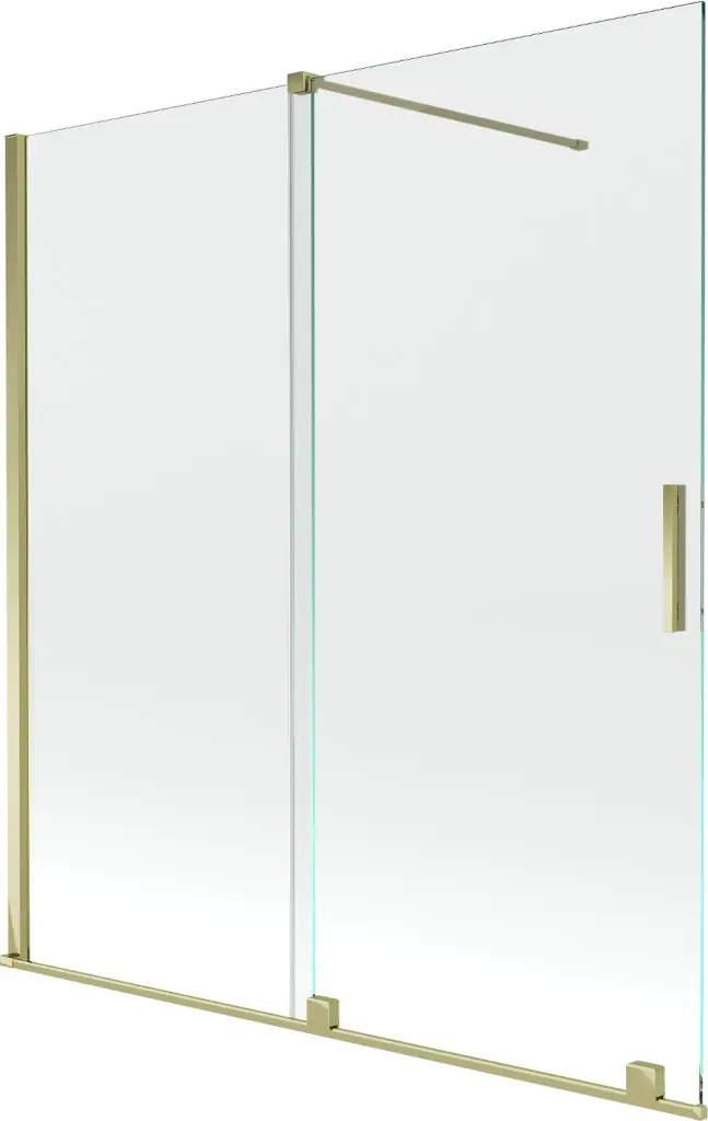 MEXEN/S Velar Dvoukřídlá posuvná vanová zástěna 150 x 150, transparent, zlatá 896-150-000-01-50
