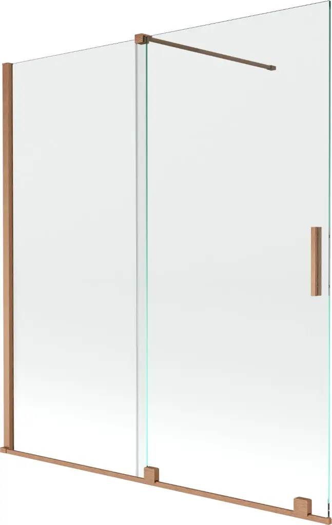 MEXEN/S Velar Dvoukřídlá posuvná vanová zástěna 150 x 150, transparent, kartáčovaná měď 896-150-000-01-65