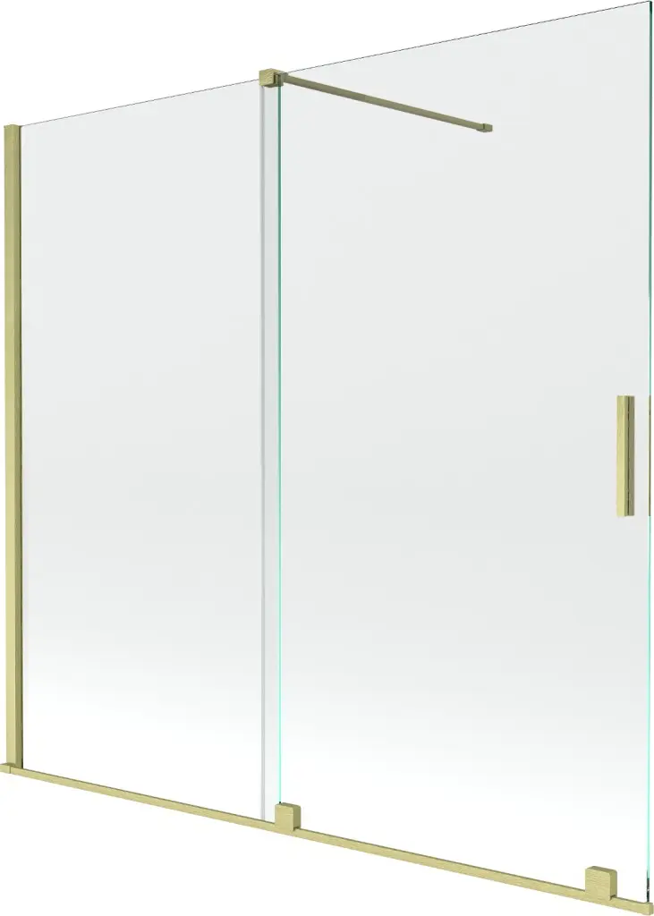 MEXEN/S Velar Dvoukřídlá posuvná vanová zástěna 160 x 150, transparent, zlatá kartáčovaná 896-160-000-01-55