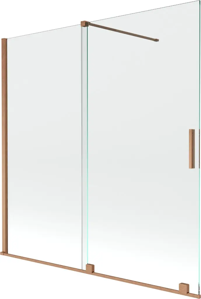 MEXEN/S Velar Dvoukřídlá posuvná vanová zástěna 160 x 150, transparent, kartáčovaná měď 896-160-000-01-65