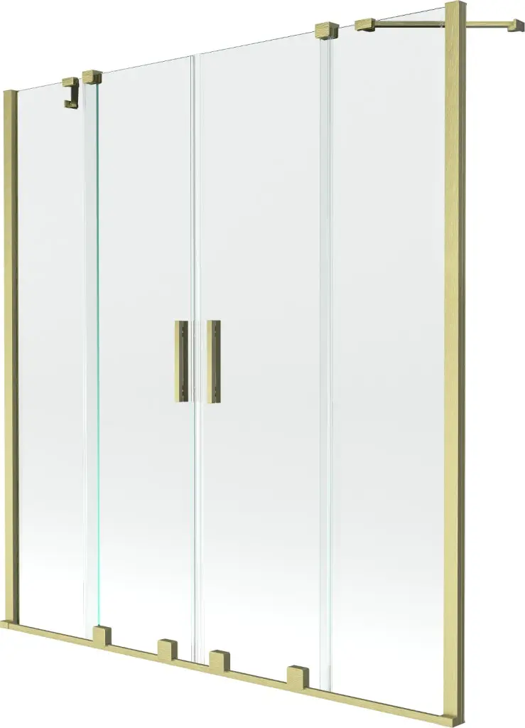 MEXEN/S Velar Duo Dvoukřídlá posuvná vanová zástěna 160 x 150, transparent, zlatá kartáčovaná 896-160-000-02-55