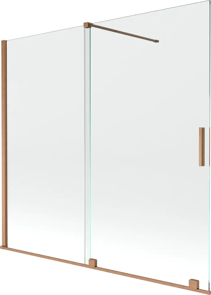 MEXEN/S Velar Dvoukřídlá posuvná vanová zástěna 170 x 150, transparent, kartáčovaná měď 896-170-000-01-65