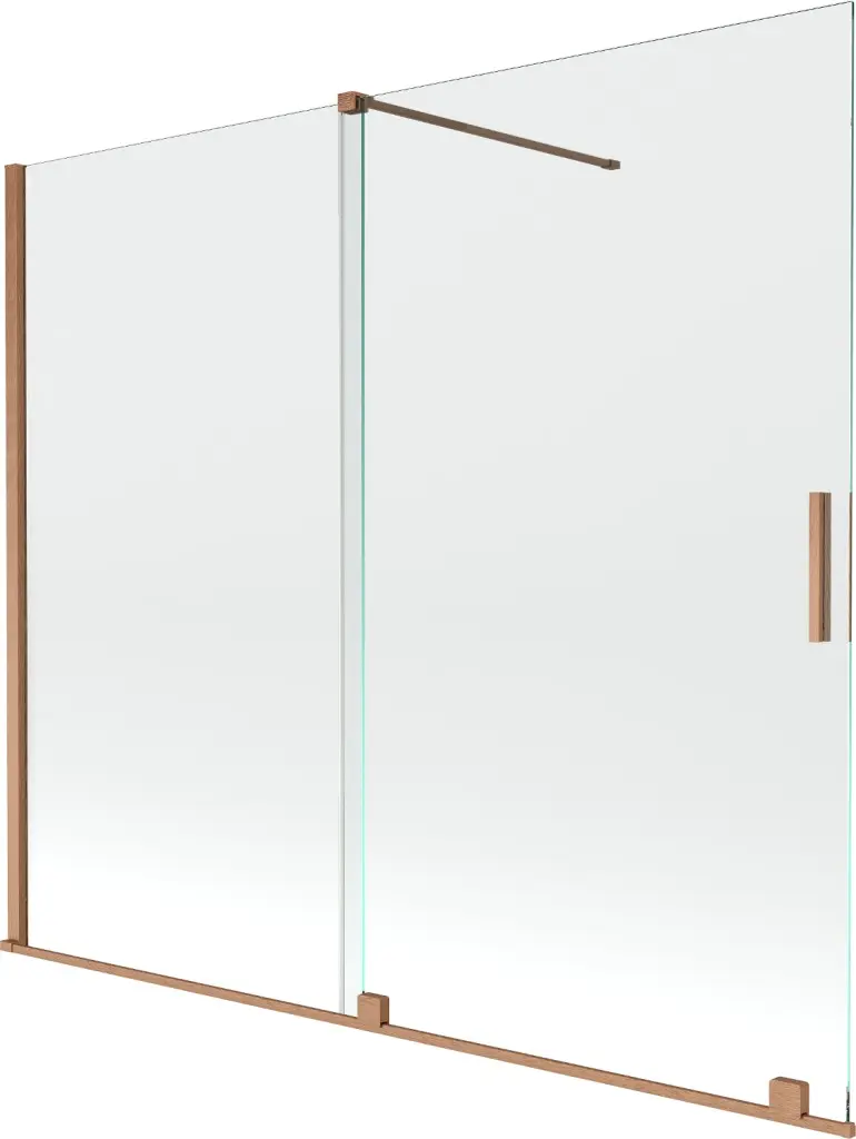 MEXEN/S Velar Dvoukřídlá posuvná vanová zástěna 180 x 150, transparent, kartáčovaná měď 896-180-000-01-65