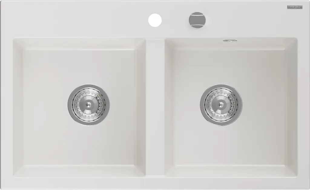 MEXEN Hektor granitový dřez 2-bowl 800 x 480 mm, bílá, sifon chrom 6521802000-20
