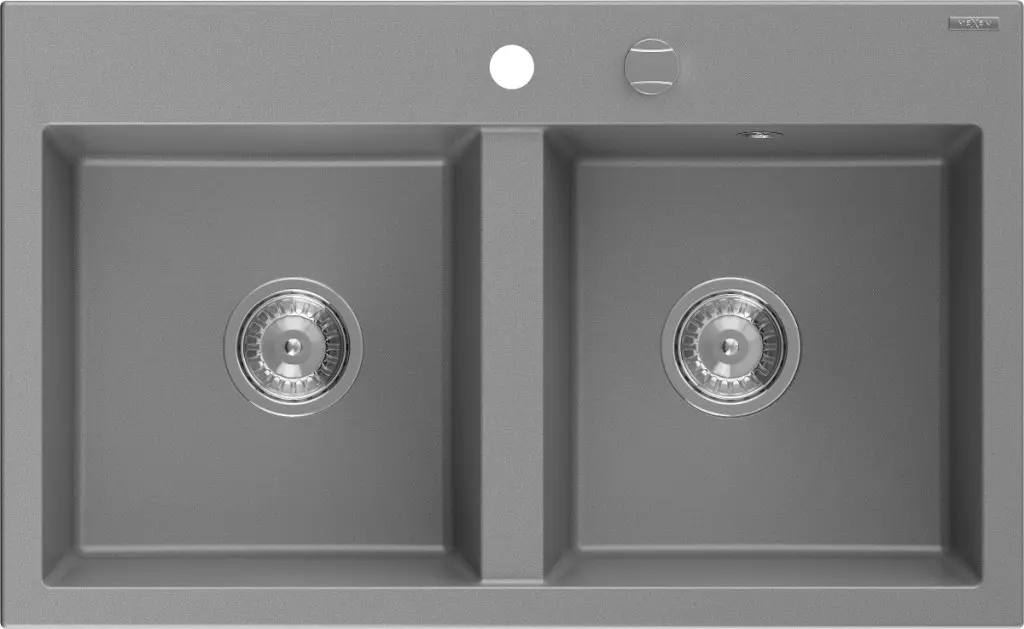 MEXEN Hektor granitový dřez 2-bowl 800 x 480 mm, šedá, sifon chrom 6521802000-71