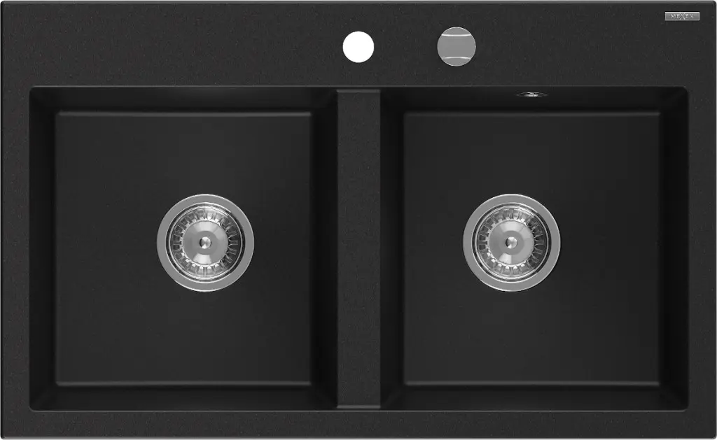 MEXEN Hektor granitový dřez 2-bowl 800 x 480 mm, černá, sifon chrom 6521802000-77