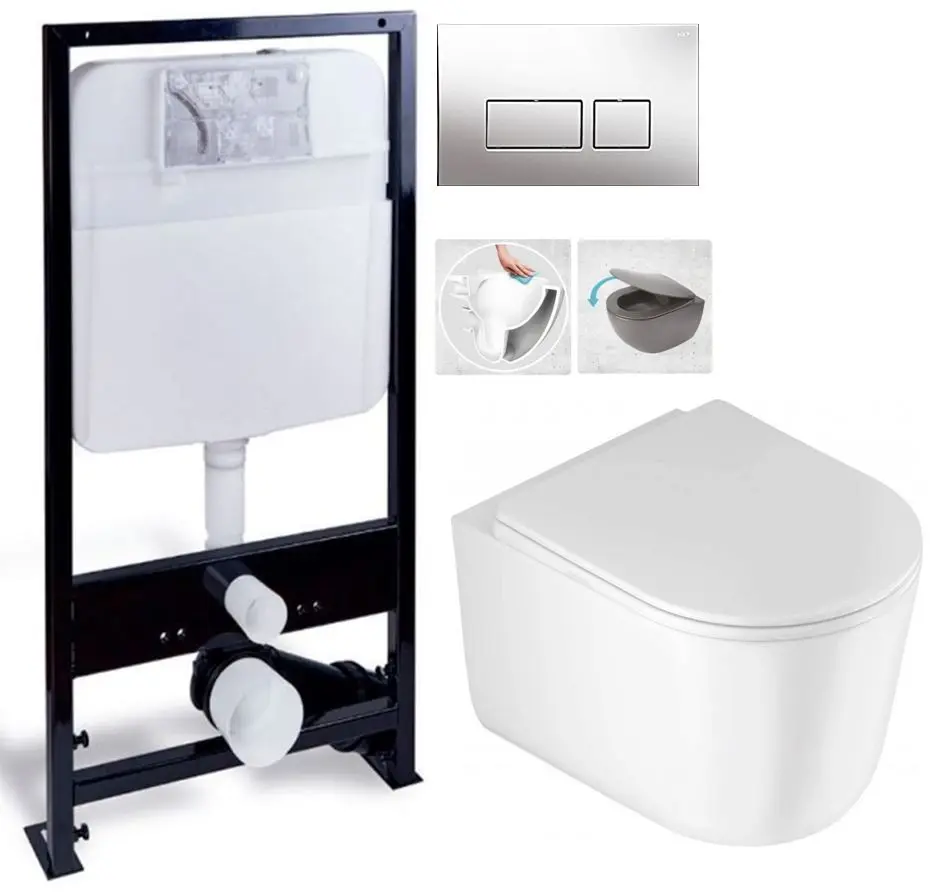 PRIM předstěnový instalační systém s chromovým tlačítkem  20/0041 + WC DEANTE Jasmin se sedátkem RIMLESS /VÍROVÉ SPLACH/ PRIM_20/0026 41 JA1