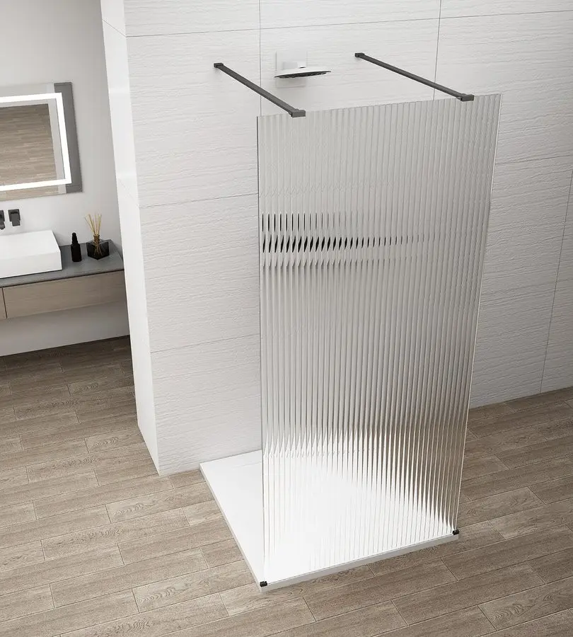 POLYSAN ESCA BLACK MATT jednodílná sprchová zástěna do prostoru, sklo Flute, 1100 ES1311-06