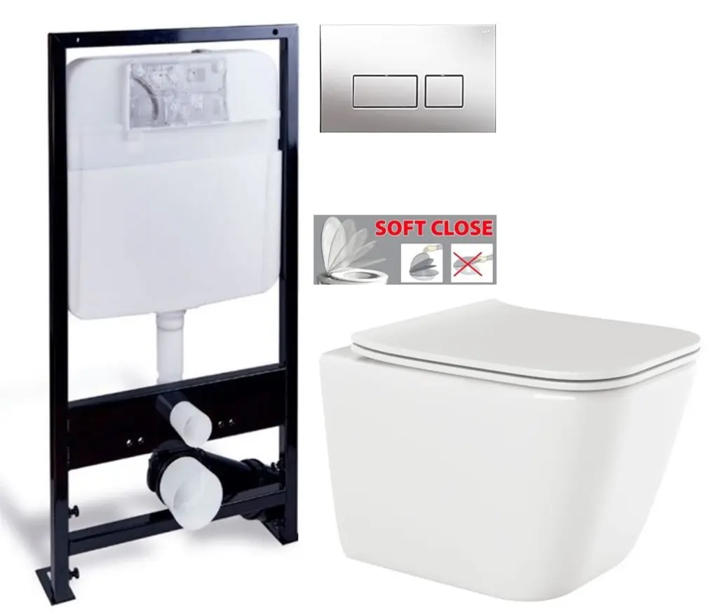 PRIM předstěnový instalační systém s chromovým tlačítkem  20/0041+ WC INVENA PAROS  + SEDÁTKO PRIM_20/0026 41 RO1