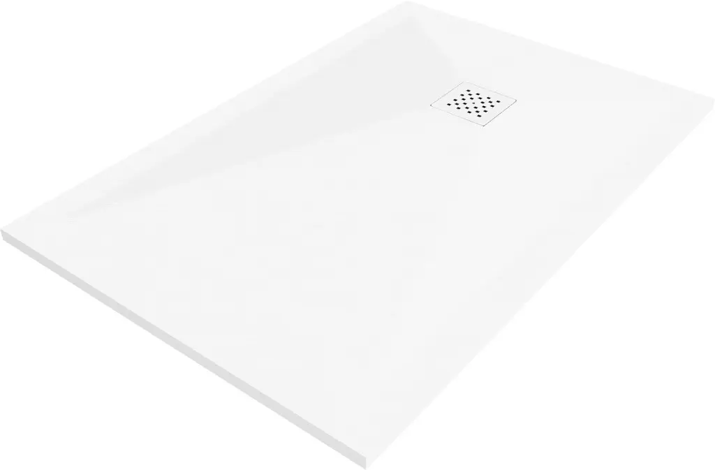 MEXEN/S Stone+ obdélníková sprchová vanička 130 x 70, bílá, mřížka bílá 44107013-W