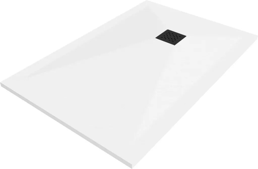 MEXEN/S Stone+ obdélníková sprchová vanička 130 x 80, bílá, mřížka černá 44108013-B