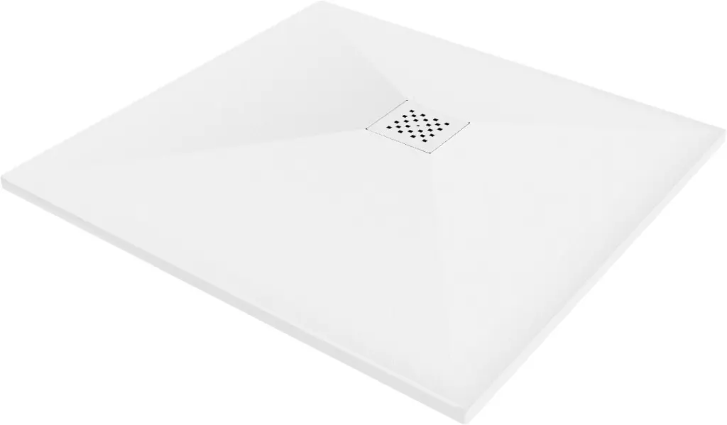 MEXEN/S Stone+ čtvercová sprchová vanička 80 x 80, bílá, mřížka bílá 44108080-W