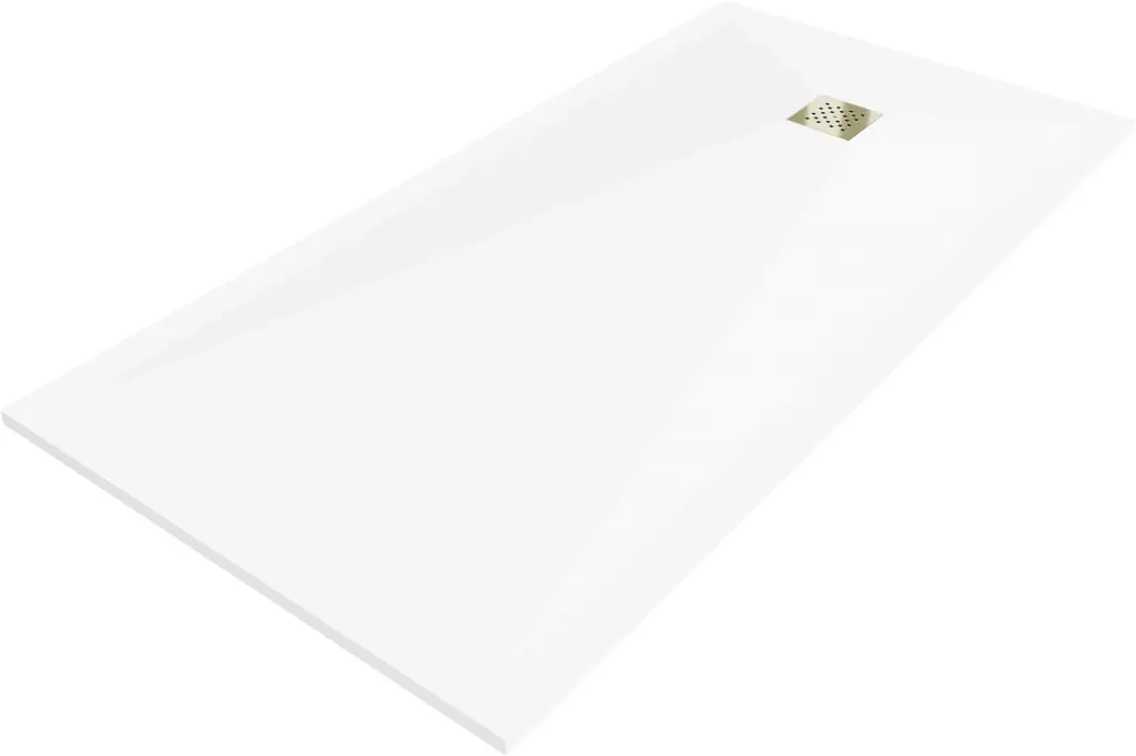 MEXEN/S Stone+ obdélníková sprchová vanička 200 x 90, bílá, mřížka zlatá 44109020-G