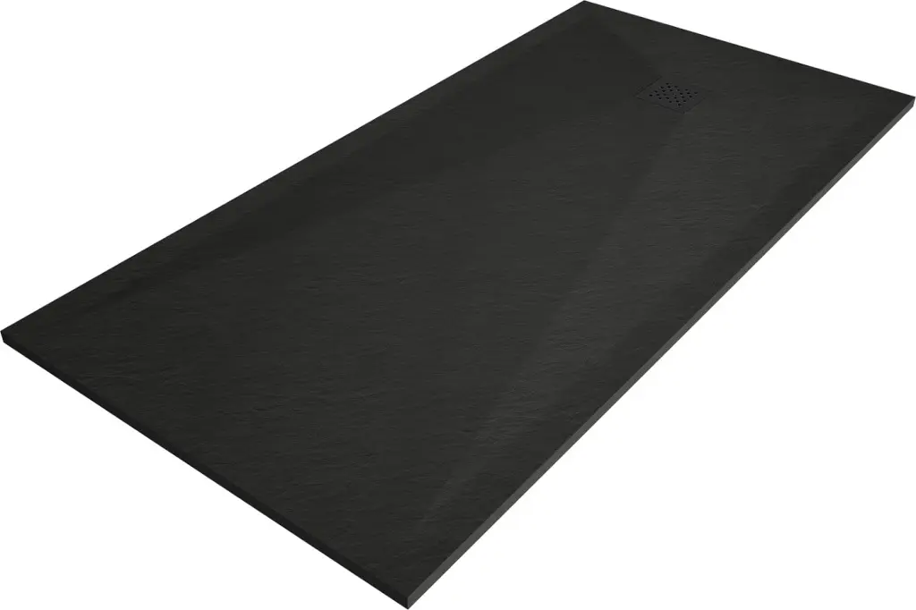 MEXEN/S Stone+ obdélníková sprchová vanička 180 x 70, černá, mřížka černá 44707018-B