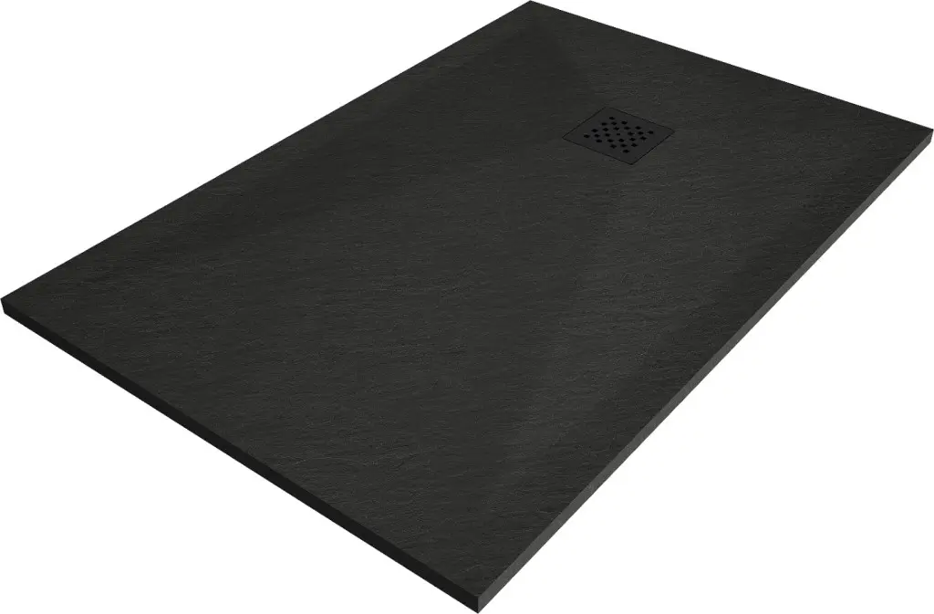 MEXEN/S Stone+ obdélníková sprchová vanička 130 x 80, černá, mřížka černá 44708013-B