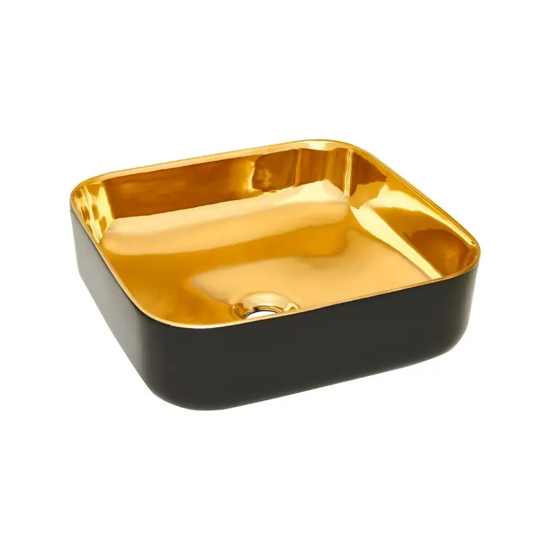 INVENA Umyvadlo na desku MALAGA TREND 39 cm, čtvercové černá zlatá lesk CE-39-027-C