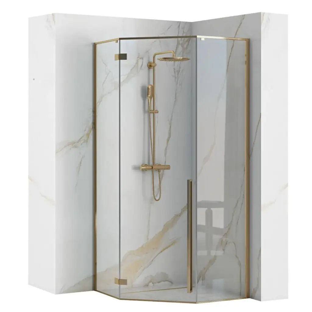 REA/S Sprchový kout DIAMOND 90x90 zlatá + sprchová vanička Diamond, bílá KPL-04904