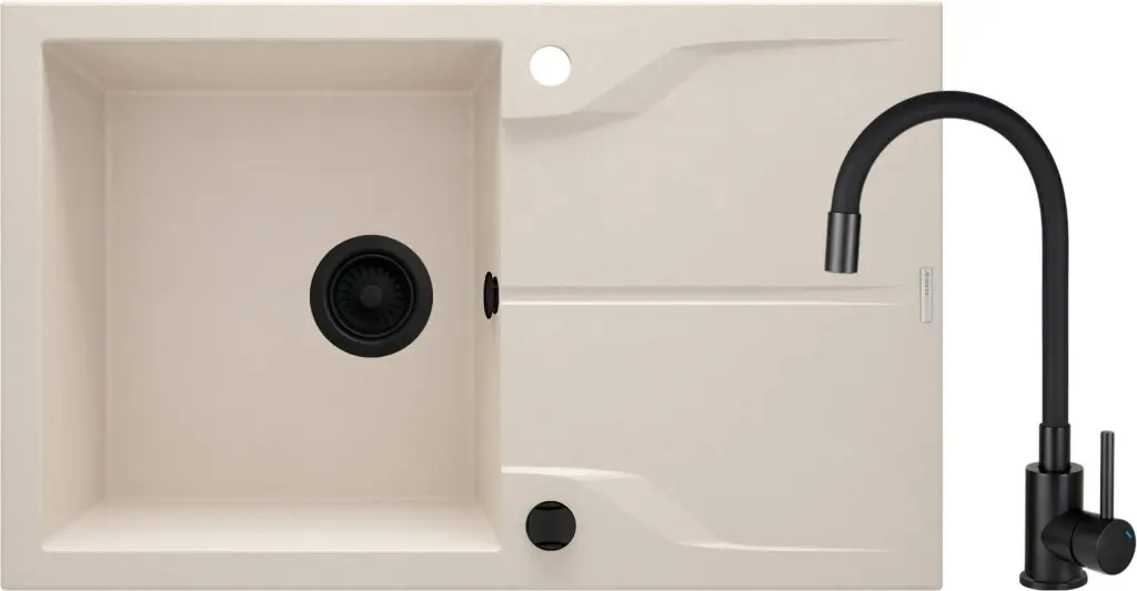 DEANTE Evora béžová Granitový dřez včetně baterie, 1 bowl s odkapávačem ZQNN5113
