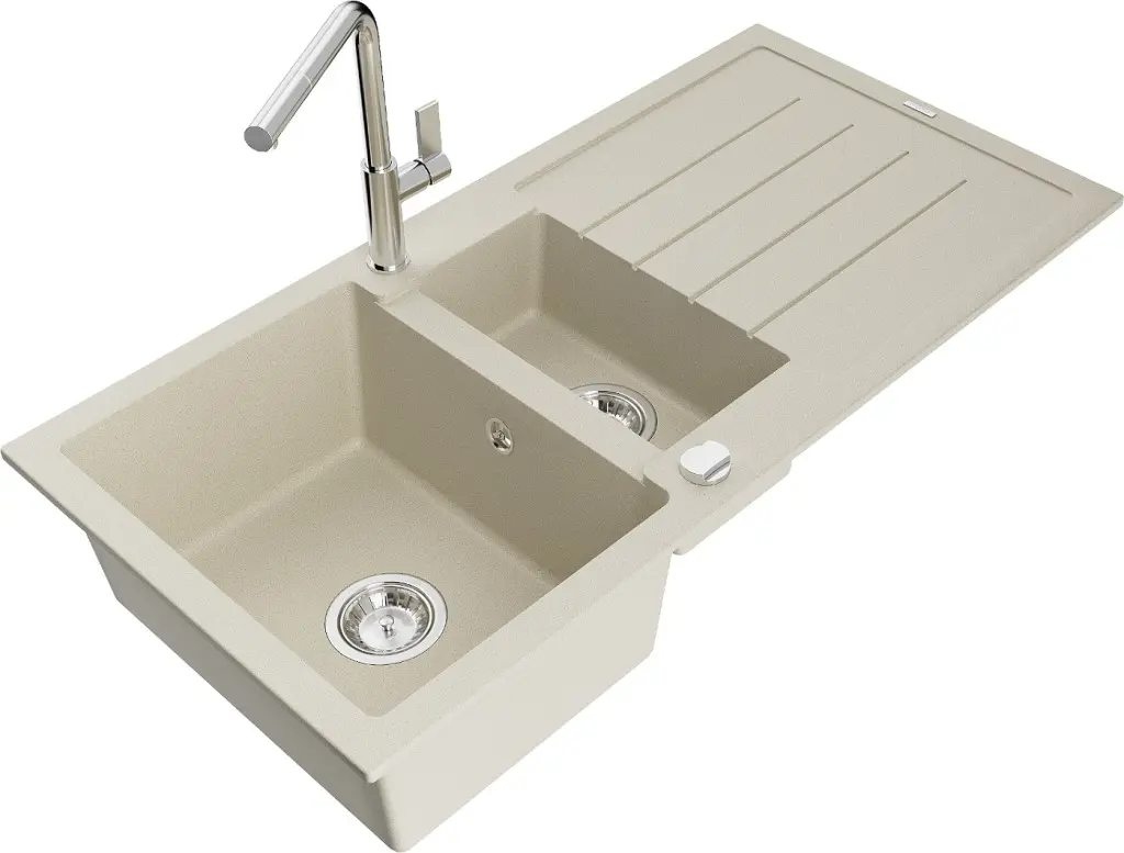 MEXEN - Andres granitový dřez s odkapávačem včetně baterie Flora, béžová 6515-69-670401-00
