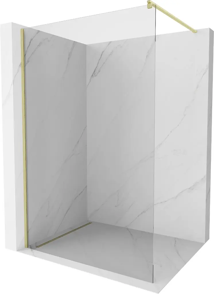 MEXEN/S Kioto Sprchová zástěna WALK-IN 75 x 200, transparent 8 mm, zlatá kartáčovaná 800-075-101-55-00
