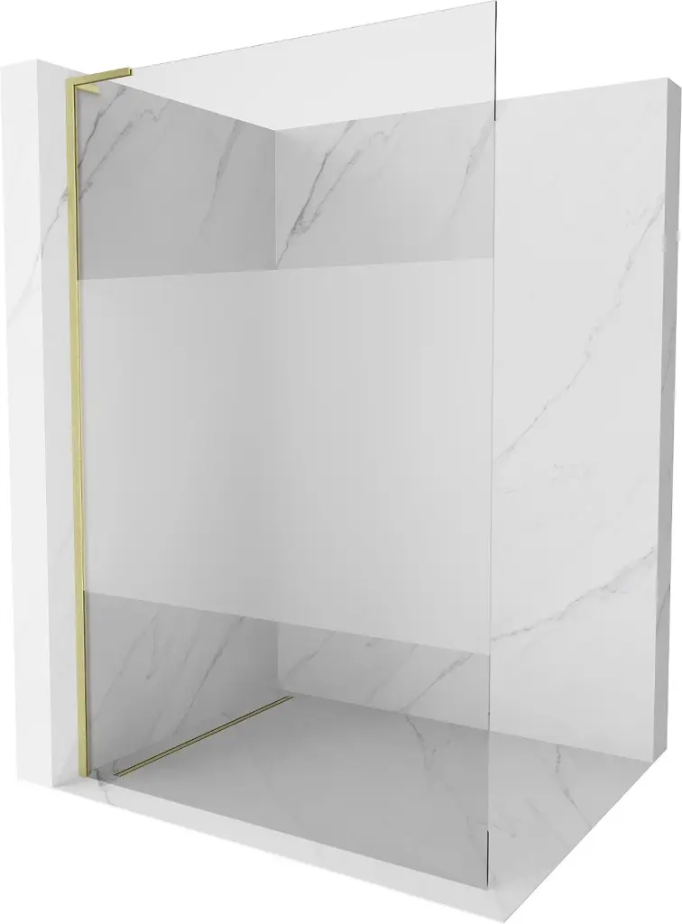 MEXEN/S Kioto L Sprchová zástěna WALK-IN 80 x 200, transparent/dekor, zlatá kartáčovaná 800-080-103-55-35