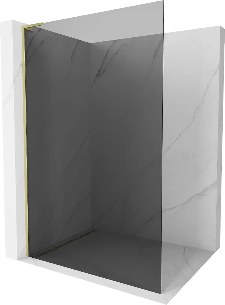 MEXEN/S Kioto L Sprchová zástěna WALK-IN 80 x 200, grafit, zlatá kartáčovaná 800-080-103-55-40