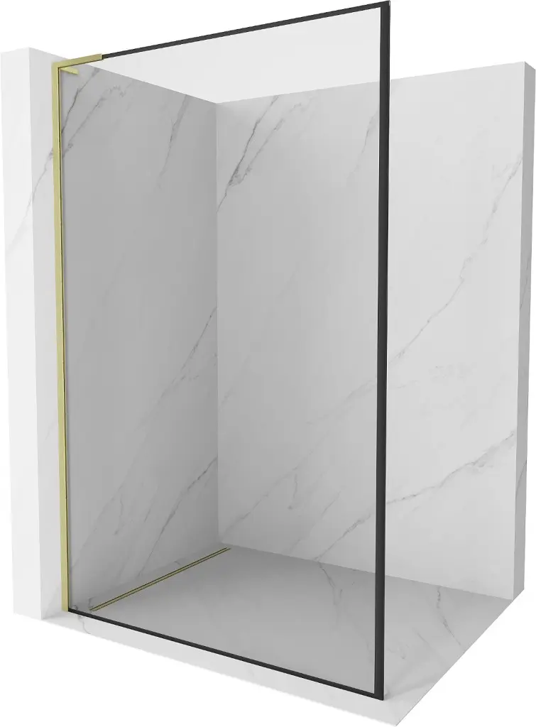 MEXEN/S Kioto L Sprchová zástěna WALK-IN 90 x 200, černý vzor, zlato kartáčovaná 800-090-103-55-70