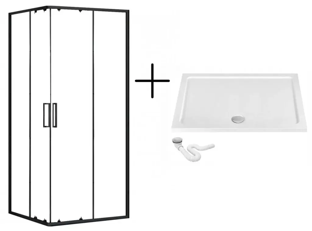 REA/S Sprchový kout PUNTO černý 80x100 + bílá sprchová vanička Savoy KPL-K1016