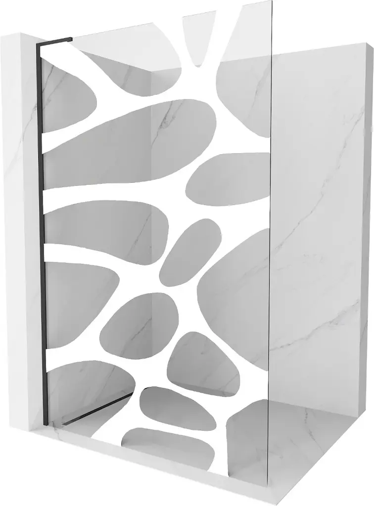 MEXEN/S Kioto L Sprchová zástěna WALK-IN 80 x 200, bílý vzor, černá 800-080-103-70-97