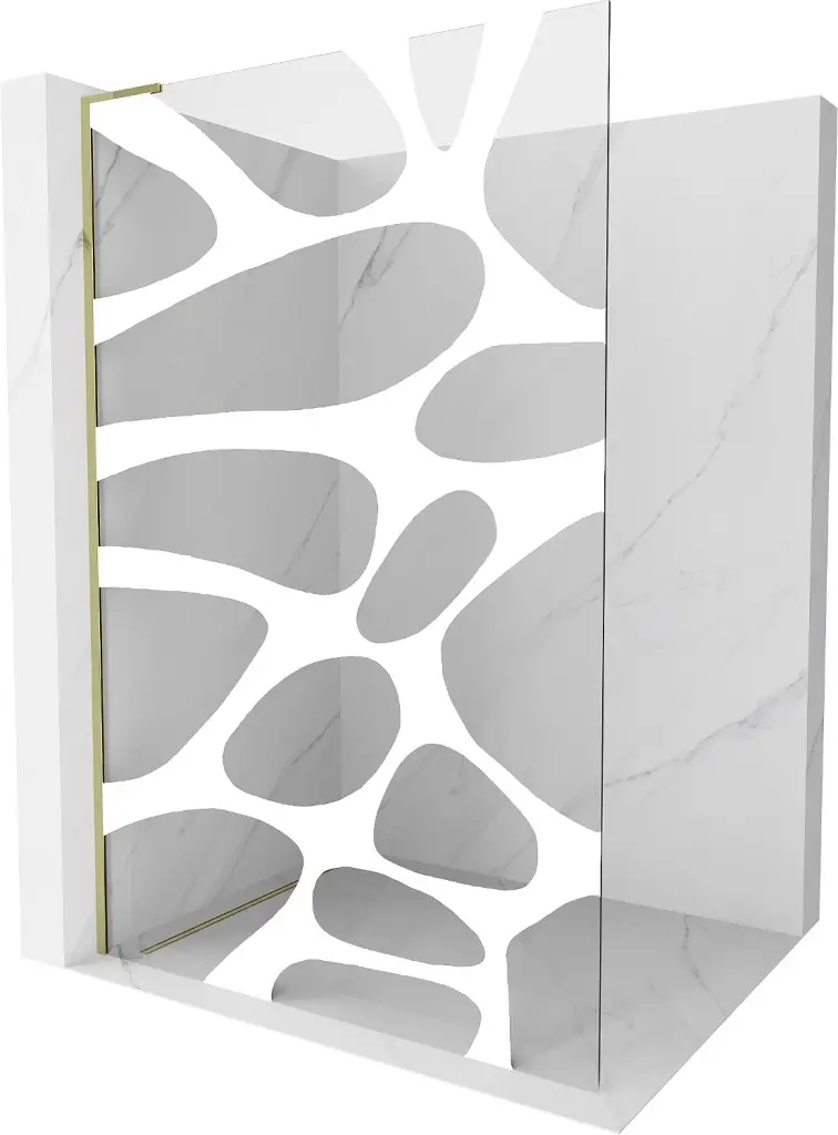 MEXEN/S Kioto L Sprchová zástěna WALK-IN 90 x 200, bílý vzor, zlatá 800-090-103-50-97