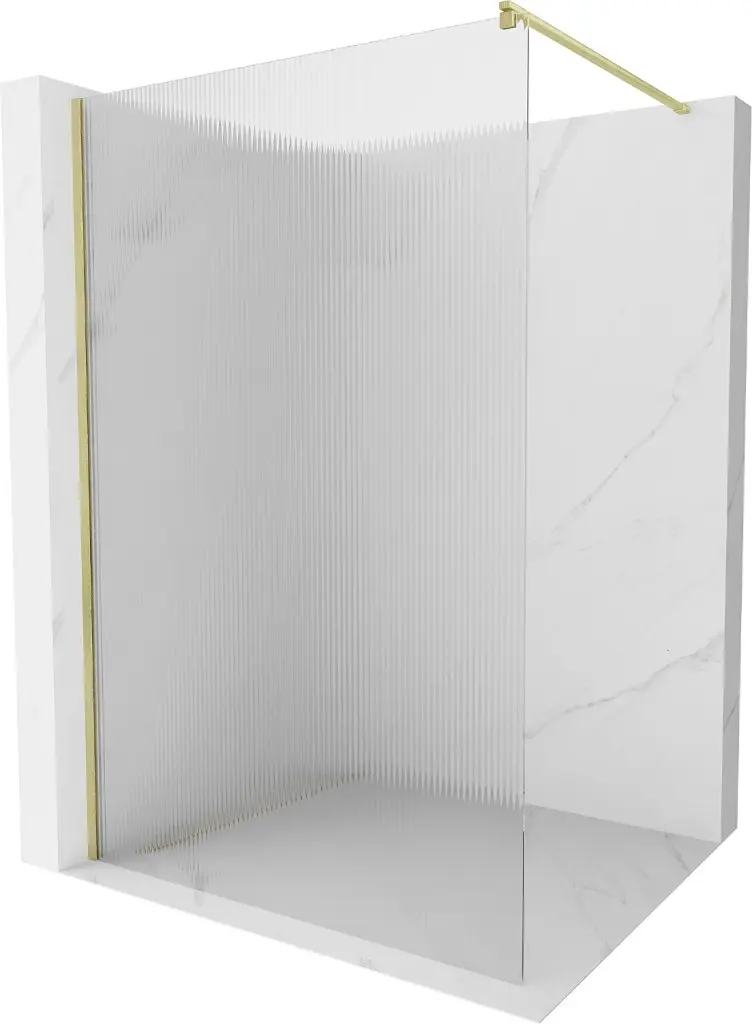 MEXEN/S Kioto Sprchová zástěna WALK-IN 90 x 200, proužky 8 mm, zlatá kartáčovaná 800-090-101-55-09