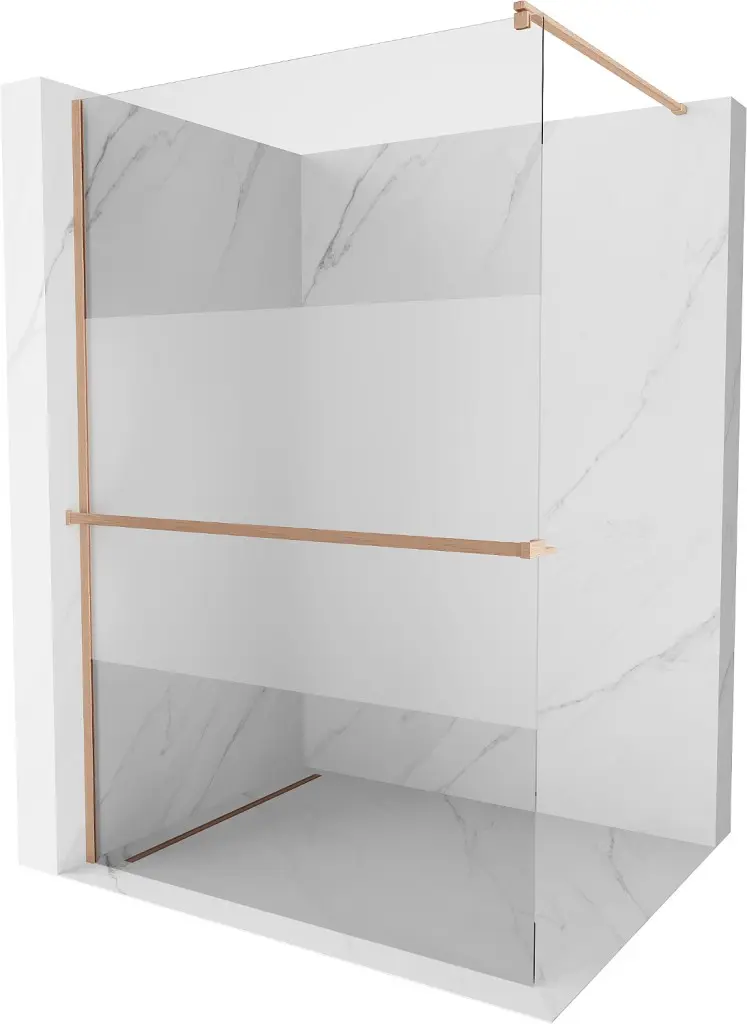 MEXEN/S Kioto+ Sprchová zástěna s poličkou WALK-IN 100 x 200, transparent/dekor, měď kartáčovaná 800-100-121-65-35