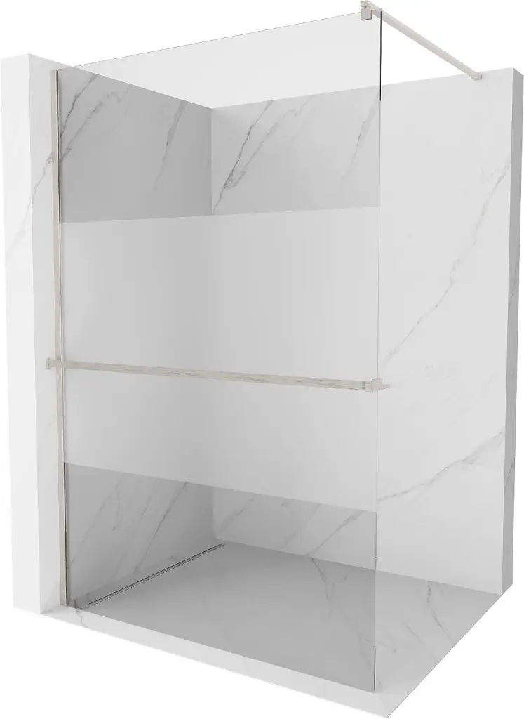 MEXEN/S Kioto+ Sprchová zástěna WALK-IN s poličkou a držákem ručníků 100 x 200, transparent/dekor, nikl kartáčovaná 800-100-121-97-35
