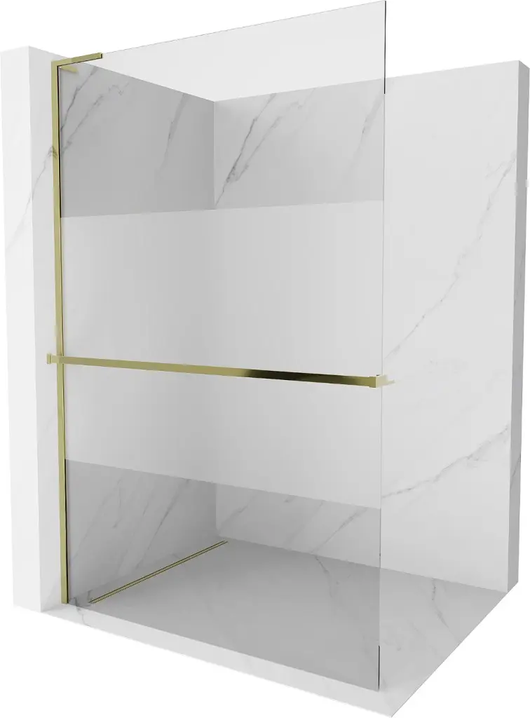 MEXEN/S Kioto+ L Sprchová zástěna WALK-IN s poličkou a držákem ručníků 80 x 200, transparent/dekor, zlatá 800-080-123-50-35