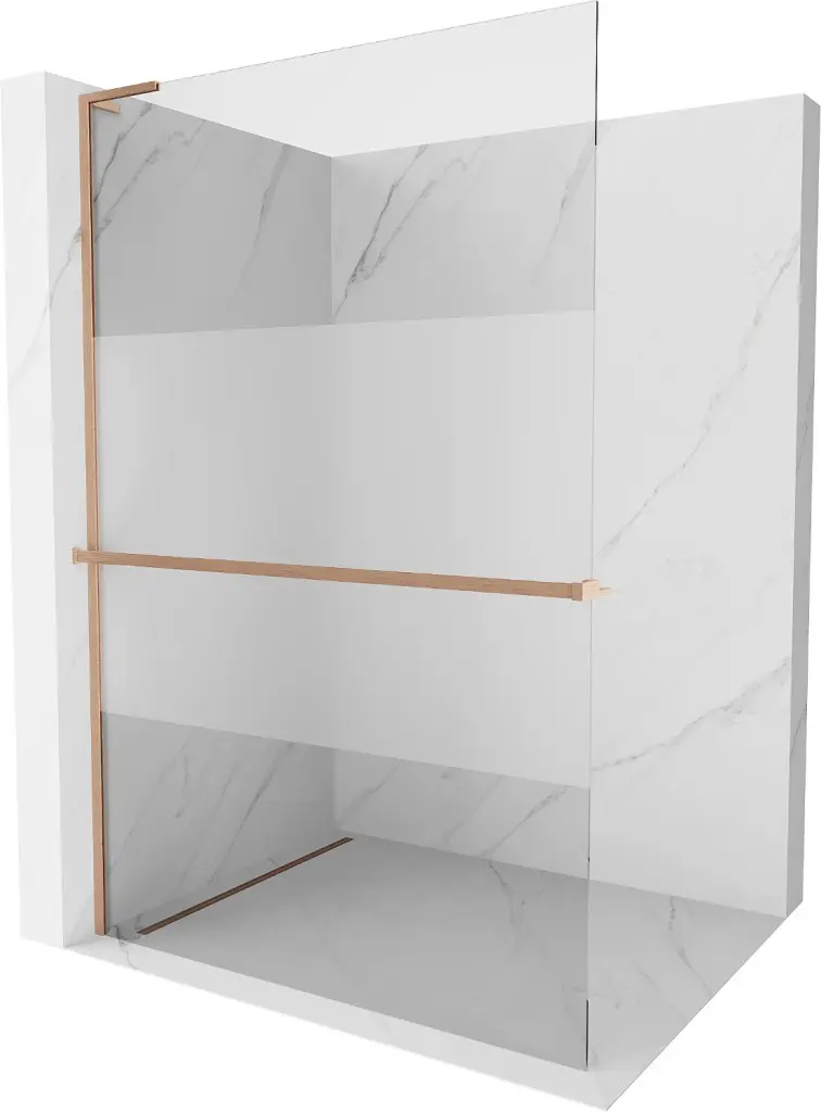 MEXEN/S Kioto+ L Sprchová zástěna WALK-IN s poličkou a držákem ručníků 100 x 200, transparent/dekor, měď kartáčovaná 800-100-123-65-35