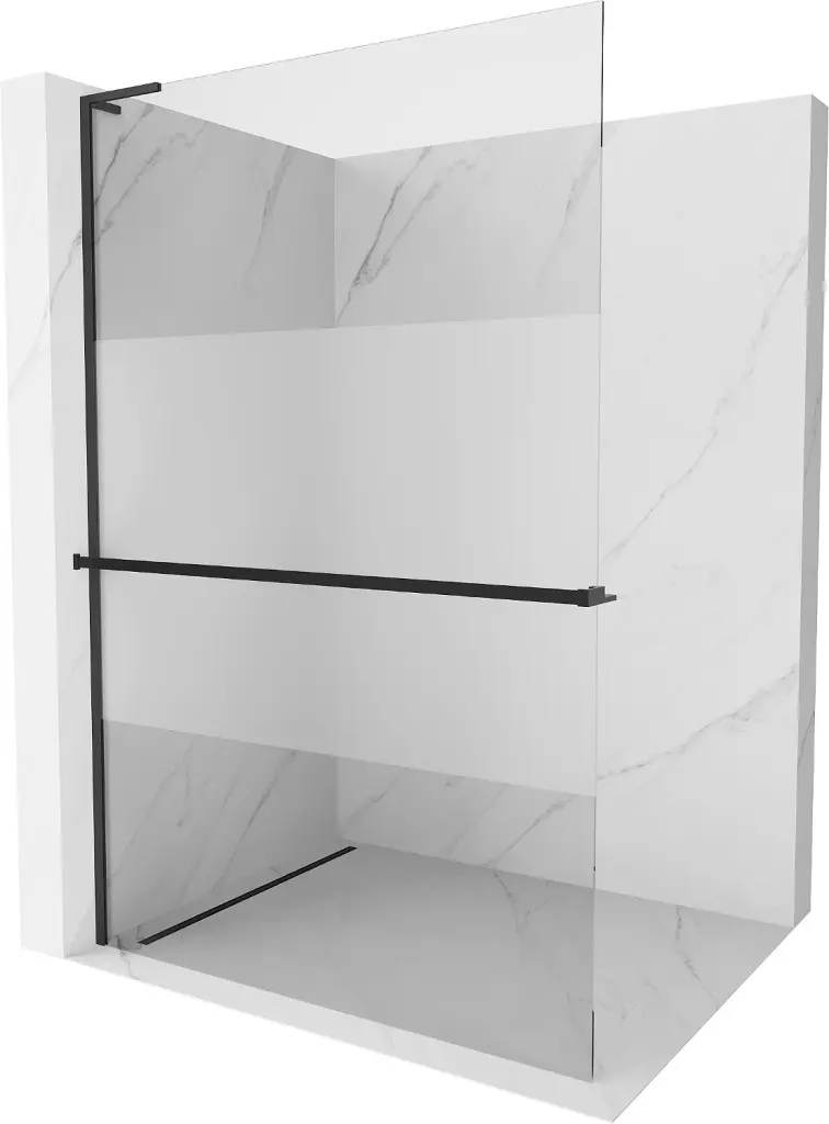 MEXEN/S Kioto+ L Sprchová zástěna WALK-IN s poličkou a držákem ručníků 100 x 200, transparent/dekor, černá 800-100-123-70-30 800-100-123-70-35
