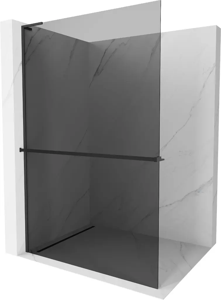 MEXEN/S Kioto+ L Sprchová zástěna WALK-IN s poličkou a držákem ručníků 110 x 200, grafit, černá 800-110-123-70-40