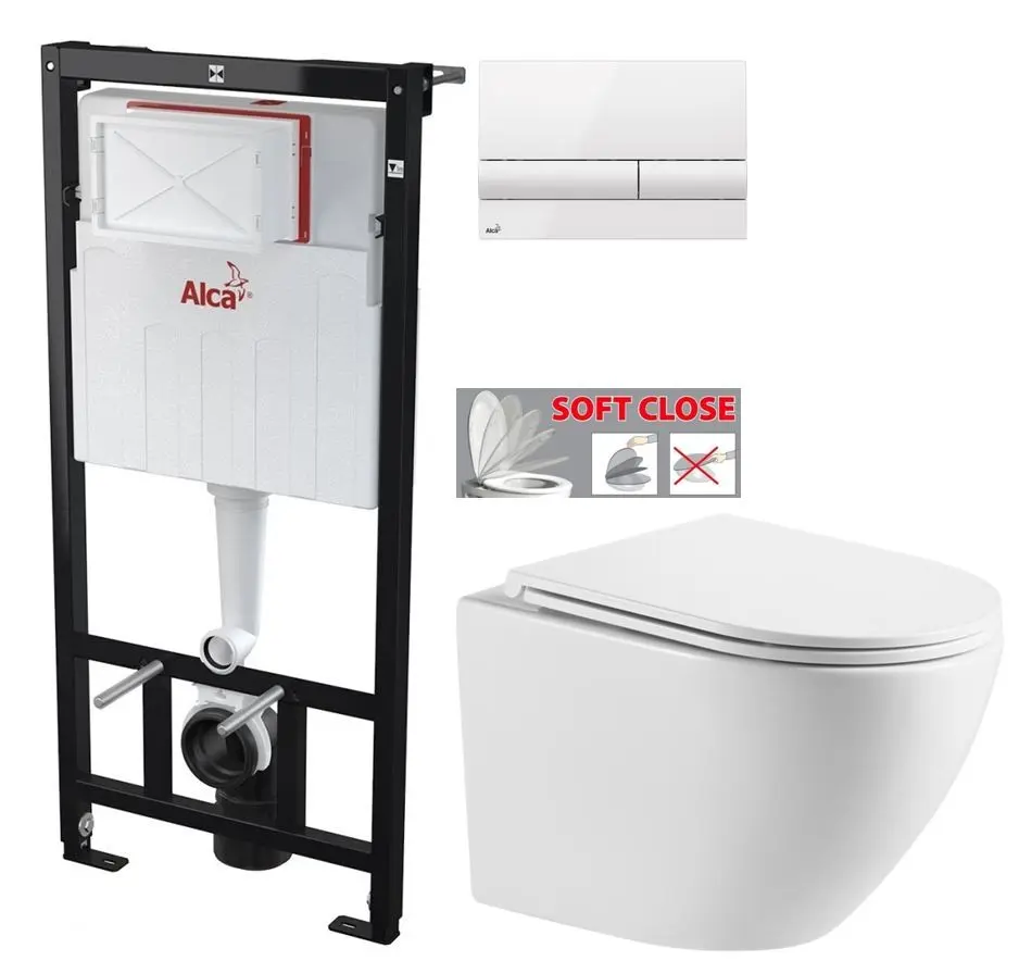 Předstěnový instalační systém s bílým tlačítkem M1710 + WC INVENA LIMNOS /VÍROVÉ SPLACH/ WITH SOFT, včetně soft/close sedátka AM101/1120 M1710 LI1