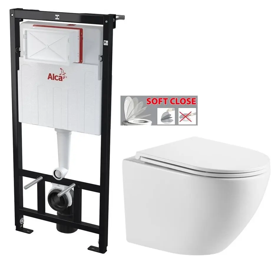 Předstěnový instalační systém bez tlačítka + WC INVENA LIMNOS /VÍROVÉ SPLACH/ WITH SOFT, včetně soft/close sedátka AM101/1120 X LI1