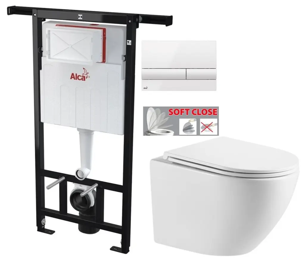 Předstěnový instalační systém s bílým tlačítkem M1710 + WC INVENA LIMNOS /VÍROVÉ SPLACH/ WITH SOFT, včetně soft/close sedátka AM102/1120 M1710 LI1
