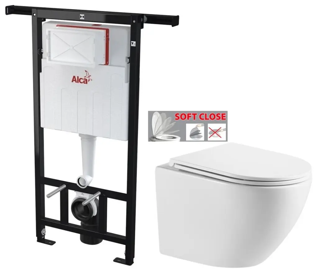 Předstěnový instalační systém bez tlačítka + WC INVENA LIMNOS /VÍROVÉ SPLACH/ WITH SOFT, včetně soft/close sedátka AM102/1120 X LI1