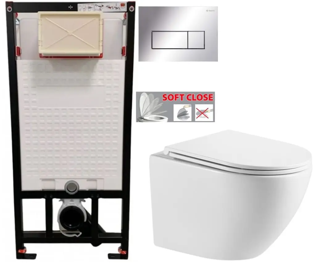DEANTE Podomítkový rám, pro závěsné WC mísy + SLIM tlačítko chrom + WC INVENA LIMNOS /VÍROVÉ SPLACH/ WITH SOFT, včetně soft/close sedátka CST_WC01 051P LI1