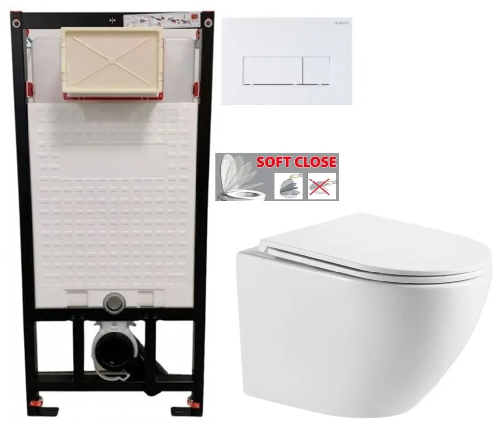 DEANTE Podomítkový rám, pro závěsné WC mísy + SLIM tlačítko bílé + WC INVENA LIMNOS /VÍROVÉ SPLACH/ WITH SOFT, včetně soft/close sedátka CST_WC01 A51P LI1